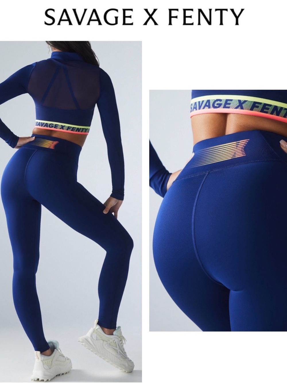 Savage X Fenty Deep Navy High-Waist Leggings with Rainbow Waistband